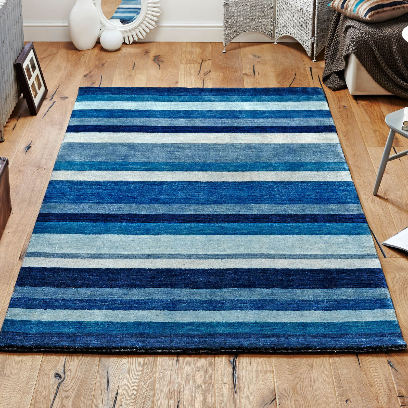 Winslow Rugs in Stripe Blue Free UK Delivery The Rug Seller